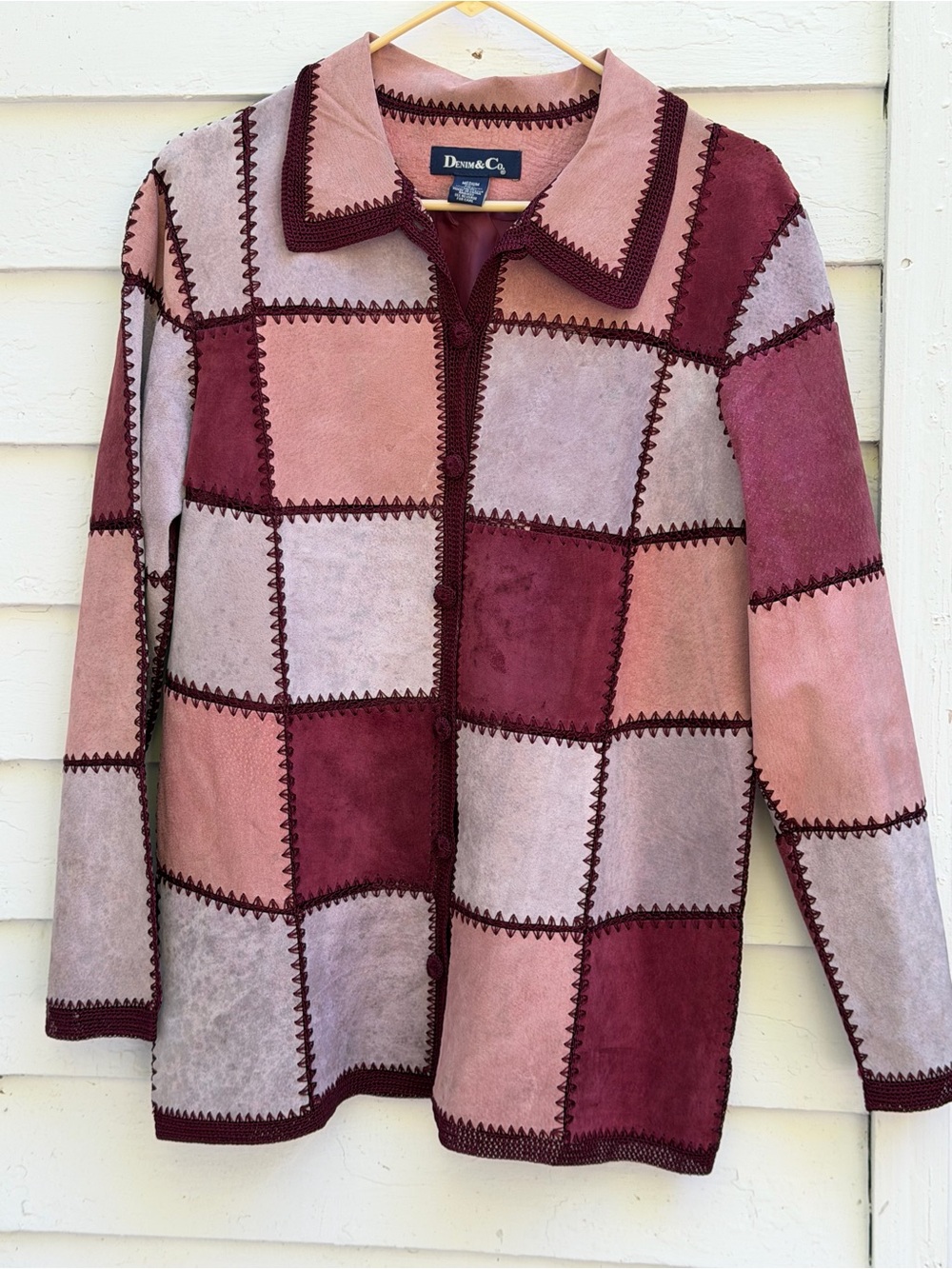 Denim&Co Patchwork Suede Jacket in Rose, Berry and Dusty Pink Leather